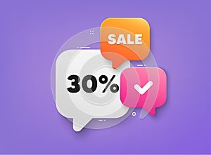 30 percent off sale. Discount offer price sign. 3d bubble chat banner. Vector