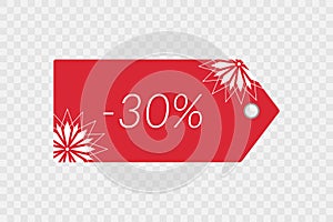 30 percent off shopping tag vector icon on transparent background. Discount symbol for sale, shop, store, finance, business