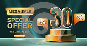 30 percent Special offer mega sale, Check and gift box. Sale banner and poster. Vector