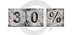 30 percent. Words on stone blocks. Isolated on white background. Design element.Trade. Business