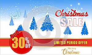 30 Percentage Big winter sale offer, After Christmas sale tags. Shop market poster design