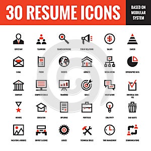 30 resume creative vector icons based on modular system. Set of 30 business concept vector icons.