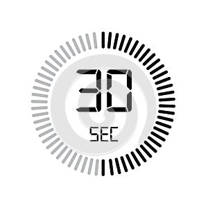 The 30 seconds icon, digital timer. clock and watch, timer, countdown symbol isolated on white background, stopwatch vector icon