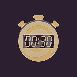 The 30 seconds, minutes stopwatch icon. Clock and watch, timer, countdown, stopwatch symbol. UI. Web. Logo. Sign. Flat