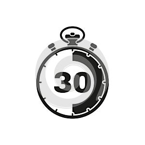 The 30 seconds, minutes stopwatch icon. Clock and watch, timer, countdown symbol. UI. Web. Logo. Sign. Flat design. App.