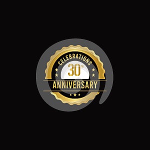 30 Th Anniversary Celebrations Gold Vector Template Design Illustration