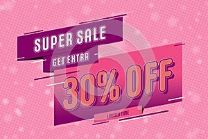 30 thirty Percent off super sale shopping halftone pink banner. hot sale