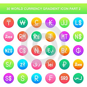 30 World Currency Icon Set Part 2 Gradient Style Icon