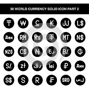 30 World Currency Icon Set Part 2 Solid Style Icon