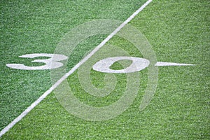 The 30-yard-line of an american football field