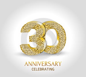 30 - year anniversary banner. 30th anniversary 3d logo with gold elements.