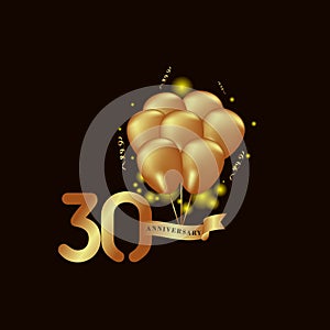 30 Year Anniversary Gold Balloon Vector Template Design Illustration