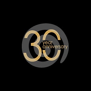 30 Year Anniversary Gold Vector Template Design Illustration