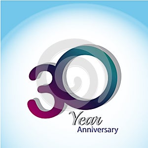 30 Year Anniversary Logo Vector Template Design Illustration blue and white