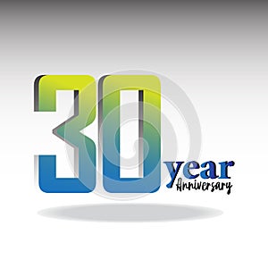 30 Year Anniversary Logo Vector Template Design Illustration blue and white