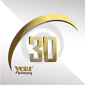 30 Year Anniversary Logo Vector Template Design Illustration gold and white
