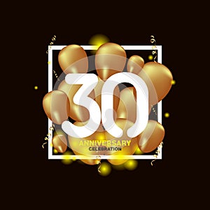30 Year Anniversary White Gold Balloon Vector Template Design Illustration