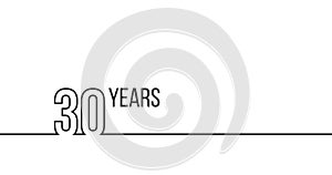 30 years anniversary or birthday. Linear outline graphics. Can be used for printing materials, brouchures, covers, reports. Vector