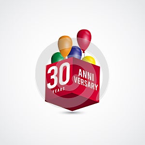 30 Years Anniversary Celebration 3 D Box Vector Label Logo Template Design Illustration