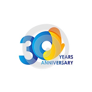 30 Years Anniversary Celebration Blue Yellow Vector Template Design Illustration