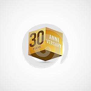 30 Years Anniversary Celebration Gold 3 D Vector Label Logo Template Design Illustration