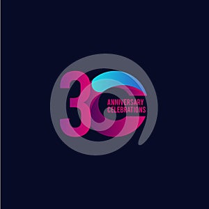 30 Years Anniversary Celebration, Purple and Blue Gradient Vector Template Design Illustration