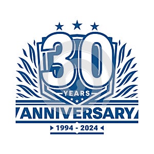 30 years anniversary celebration shield design template. 30th anniversary logo. Vector and illustration.