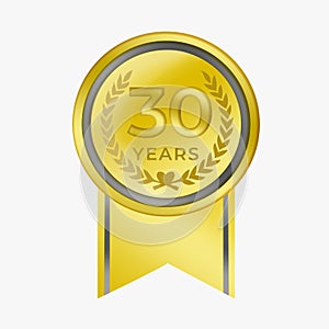 30 years anniversary coin gold Certification Congratulation Award with background white