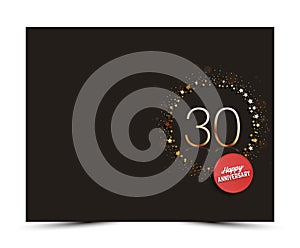 30 years anniversary decorated card template with gold elements.