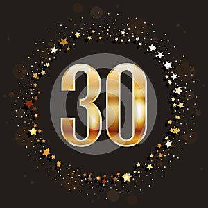 30 years anniversary gold banner on dark background.