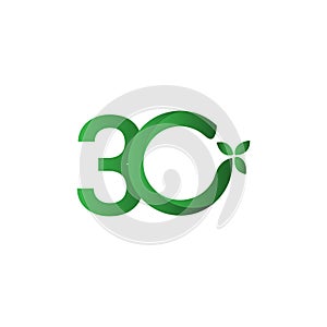 30 Years Anniversary Green Leave Vector Template Design Illustration