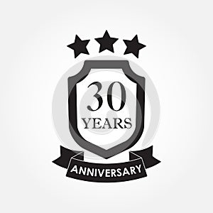 30 years anniversary icon or emblem. 30th anniversary label. Celebration, invitation and congratulation design element. Vector ill