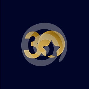 30 Years Anniversary Star Ball Gold Celebration Vector Template Design Illustration