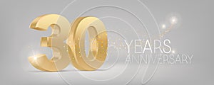 30 years anniversary vector icon, logo. Isolated graphic design with 3D number for 30th anniversary