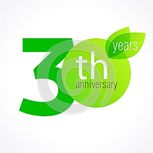 30 years old celebrating green leaves logo.