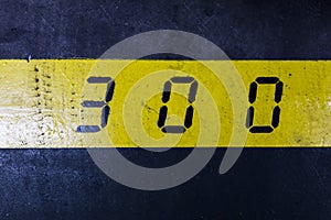 300 number on yellow stripe and black background