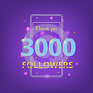 3000 Followers thank you banner. Vector illustration.