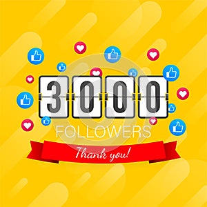 3000 followers, Thank You, social sites post. Thank you followers congratulation card. Vector stock illustration