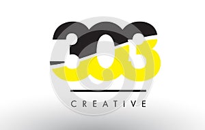 303 Black and Yellow Number Logo Design.