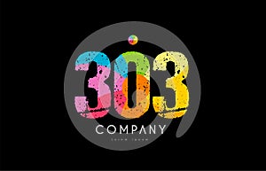 303 number grunge color rainbow numeral digit logo