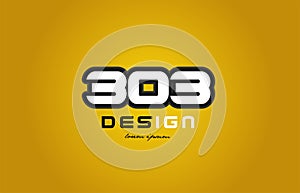 303 number numeral digit white on yellow background