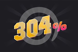304% discount banner with dark background and yellow text. 304 percent sales promotional design