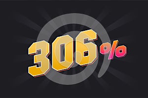 306% discount banner with dark background and yellow text. 306 percent sales promotional design