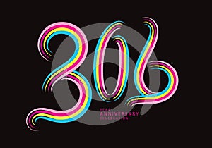 306 number design vector, graphic t shirt, 306 years anniversary celebration logotype colorful line,306th birthday logo, Banner