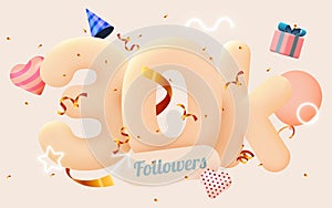 30k or 30000 followers thank you Pink heart, golden confetti and neon signs. Social Network friends, followers, Web user