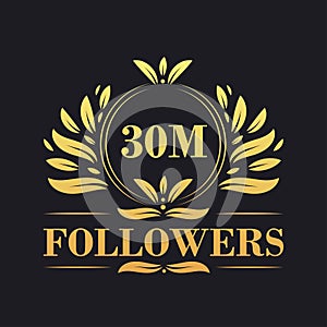 30M Followers celebration design. Luxurious 30M Followers logo for social media followers