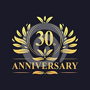30th Anniversary Design, luxurious golden color 30 years Anniversary logo