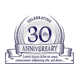 30th anniversary design template. 30 years logo. Thirty years vector and illustration.