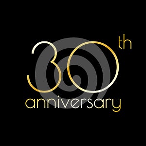 30th anniversary icon. 30 years celebrating and birthday golden logo. Vector illustration.