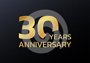 30th anniversary logo. 30 years celebrating icon or golden badge. Vector illustration.